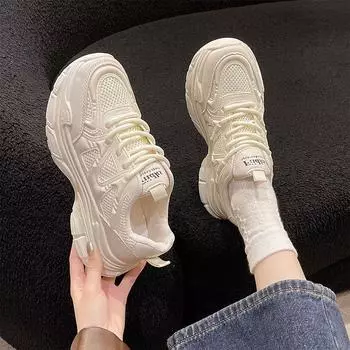 This year, the popular dad shoes girl 2025 new spring and summer mesh women s shoes are popular, and the thick-soled casual little white sports shoe 35
