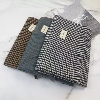 Thousand Bird Grid Scarf Women S Winter Fashion Korean Edition Grid Imitation Cashmere Scarf Thickened Shawl Versatile Women 190*65cm чёрный