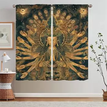 Thousand-hand Avalokitesvara Window Curtain Tiebacks Bedroom Blackout Curtains Salon 2 Pieces Living Room Curtain Tentacles the W50xH70cmx2pcs-CL