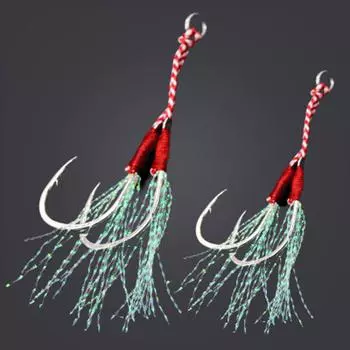 Thread Feather Fishing Hook Double Jig Hooks Fishing Jigging Hook Double PairHooks Jig Head Hook 13
