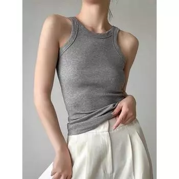 Threaded Cotton Women s Summer Silm Slim Looking Sports I-Shaped Vest Gray(In stock) XL