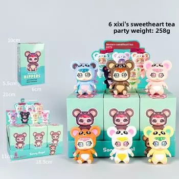 Three Baby Scarf Cat And Rabbit Cute Cartoon Ornament Blind Box Decor Desktop Sissy Tea Party