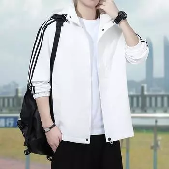 Куртка с тремя перекладинами Куртка Водонепроницаемая и ветрозащитная куртка для активного отдыха Весна и осень Тонкая студенческая куртка M белый