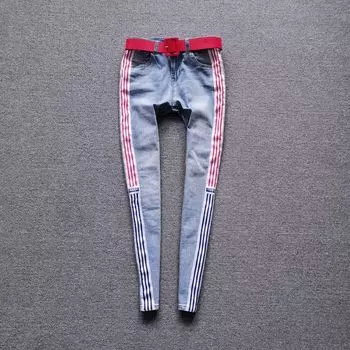 Three Bars Light Color Jeans Women Plus size 2022 Spring and Autumn High Waist Slim fit Slimming Pencil Pants Stretch Pencil Pants Fashion Light blue regular paragraph three bar Denim XL