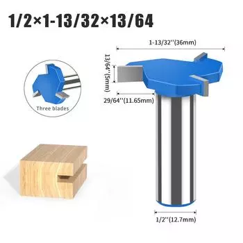 Three-blade T-knife Tungsten Steel Milling Cutter Slotting Cutter Bottom Cleaning Cutter Three-tooth T-cutter Slotting Cutter Large Diameter Trimming Three-edged T-knife 1/2 * 36 * 5