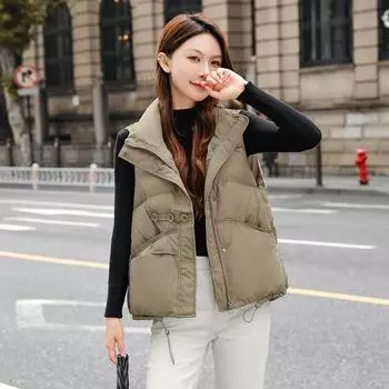 Three-button vest 2024 new warm short spring and autumn white duck down jacket women s vest vest Average size 90-70 kg