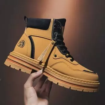 Three-Color Men s Retro Matte Leather High-Top Martin Boots with Thick Soles 42 чёрный