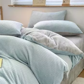 Three-dimensional carved milk velvet four-piece winter thickened and warm flannel sheet quilt cover 1.2m three piece set мятный зеленый