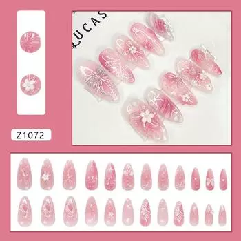 Three-dimensional cat s eye ice flower smudge smart aurora butterfly sweet and versatile removable manicure 24 pieces
