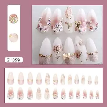 Three-dimensional Engraved Blush Bow Flash Diamond Gentle Temperament Girl Removable Wearing Armor 24 Pieces