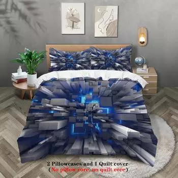 Three-Dimensional Geometric Pattern 3D Digital Printing Polyester Three-Piece Quilt Cover Quilt Cover Pillowcase 135x200cm