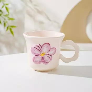 Three dimensional Handmade Design Sense Flowers High Value Ceramic Mug Coffee Cup Girls Water Cup Creative Birthday Gift 401-500ml