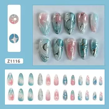 Three-dimensional metal sense irregular lines star light pearl gradual change blush nail art piece 24 pieces