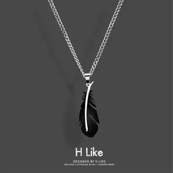 Three-Dimensional Pendant Titanium Steel Snake Bone Sweatshirt Chain Black Feather O chain 55cm stereo black feather