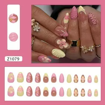 Three-dimensional summer pure desire gradient ice flower white temperament versatile European and American style detachable nail art 24 pieces