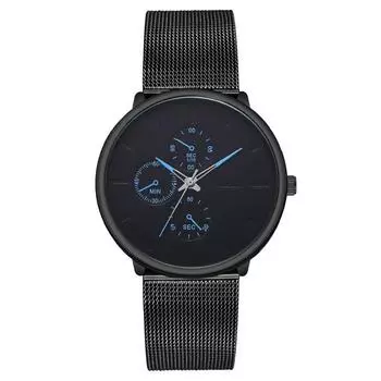 Three-eye European and American fashion blue needle men s watch men s watch Milan quartz watch with mesh belt