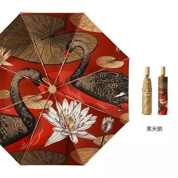Three-fold parasol new gold glue digital brush sunscreen sun umbrella gold aluminum alloy skeleton pattern