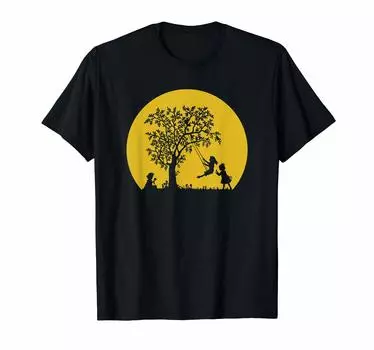 Three girls playing in the garden on tree swings T-shirt чёрный