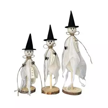 Three Halloween Are Placed On A Wooden Stand In The Center Of The Halloween Desktop For Indoor Decoration One Size