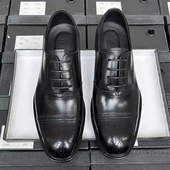 Three Joint Brock кожаные туфли мужские деловые деловые кожаные дышащие костюмные туфли для жениха свадебные туфли мужские кожаные туфли деревянный каблук 38 чёрный