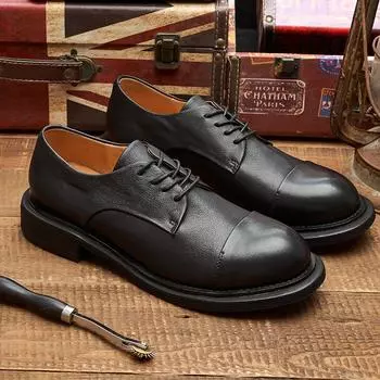 Three Joints Handmade Business Casual Leather Shoes Retro Leather Low Top Mens Shoes Натуральная кожа Старая кожа 40
