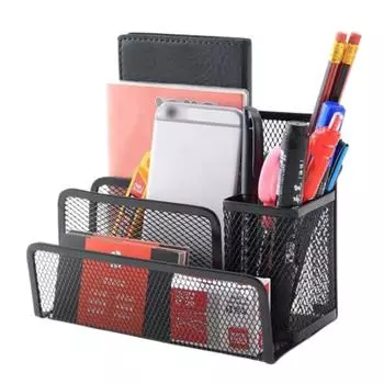 Three-layer Desk Office File Holder Multifunctional Mesh Desk Organizer Magazine Black-with Holder