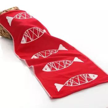 Three-Layer Gauze 100% Pure Cotton Three Four Five Six-Layer Gauze Towel Adult Fabric Facecloth Face Wiping Towel Red(Abstract fish towel) 35x75cm