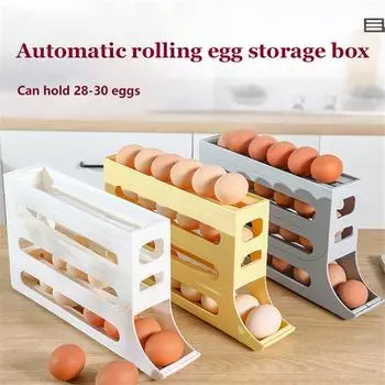 Трехслойный экономящий место держатель для яиц, кухонный холодильник, ящик для яиц, устойчивый к падениям, стеллаж для хранения, автоматический ролик для яиц белый