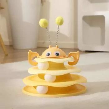 Three Layer Track Cat Toy Turntable Plastic Interactive Cat Toy Interactive Toy Bees-Yellow