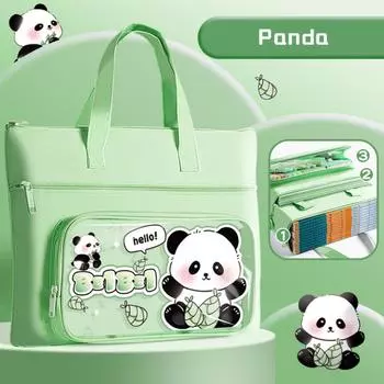 Three Layers Tote Book Bag Astronaut/Capybara/Panda/Sweet Girl Handheld File Bag Boys Girls Panda