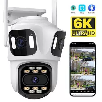 Three Lens Three Screen Wifi PTZ Camera 6K 4K HD Outdoor IP Camera Auto Tracking Video Surveillance CCTV Camera P2P ICSEE