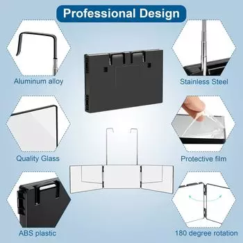 Three Mirror Foldable 360-degree Make-up Mirror Telescopic Hanging Selfie Mirror for Hair Coloring and Braiding DIY Hair Cutting чёрный