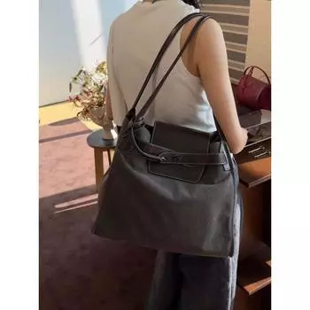 Three New Influencer Picks Fashionable All-Matching Canvas Contrast Color Tote Lazy Casual Design Satchel Shoulder Bag Grey