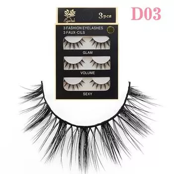 Three Pairs of Natural Long Curling False Eyelashes - Style D03