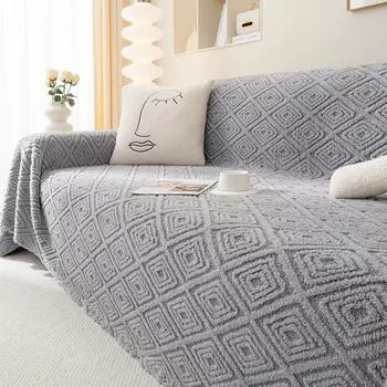 Трехместный диван Универсальный чехол для дивана с полным покрытием Осенне-зимний плюшевый чехол для дивана Кремовый стиль Полотенце для дивана Однотонный увеличенный цвет 180*130cm