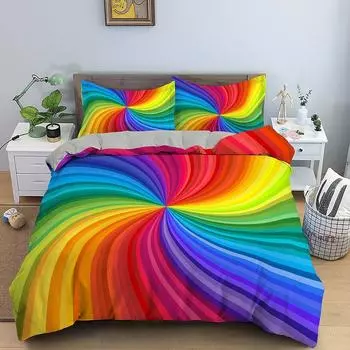 Three-Piece 3D Digital Printing Rainbow Color Striped Quilt Set Three-Piece Bedding 70 * 133 two-piece set