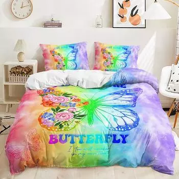 Three-Piece 3D Quilt Cover Gradual Change Butterfly Magic Kit Bedding 135 * 200 (two-piece set) 90g