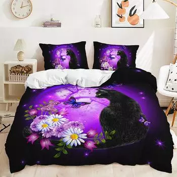 Three-Piece 3D Quilt Cover Gradual Change Dream Catcher Cat Kit Bedding 135 * 200 (two-piece set) 90g