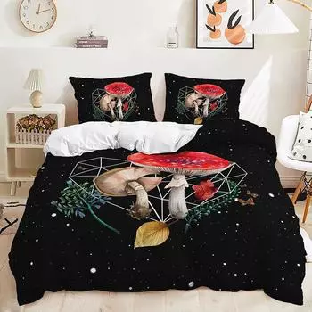 Three-Piece 3D Quilt Cover Plant Mushroom Kit Bedding 135 * 200 (two-piece set) 90g
