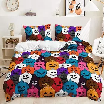 Three-Piece 3D Quilt Cover Stacked Cat Dog Pumpkin License Plate Kit Bedding 135 * 200 (two-piece set) 90g