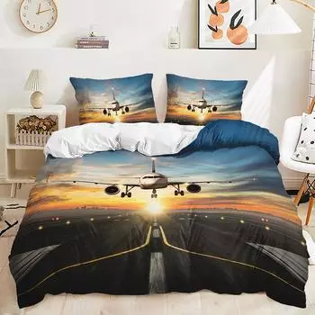 Three-Piece Aircraft Quilt Cover Two-Piece Bedding Kit Digital Printing Pillowcase 135 * 200 (two-piece set) 90g