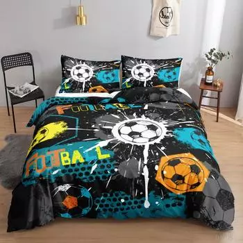 Three-Piece Bed 3D Digital Printing Football UK Single 135 * 200cm two-piece set (90g)