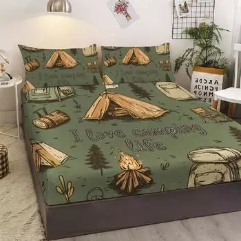 Three-Piece Bedding Set With A White Flag Tent Pattern, Including Two Pillowcases, Suitable For Bedroom (Vintage, Lifestyle) 99cmx199cm