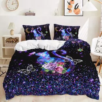 Three-Piece Black Cat Animal Quilt Cover Bedding Kit Children S Room 135 * 200 (two-piece set) 90g