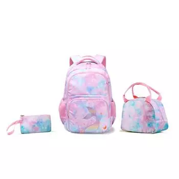 Three-piece Children s Schoolbag Set, Double-shoulder Backpack, Large-capacity Waterproof Printed Schoolbag for Girls