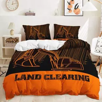 Three-Piece Construction Site Truck Decorative Quilt Cover Digital Printing Kit Bedding 135 * 200 (two-piece set) 90g