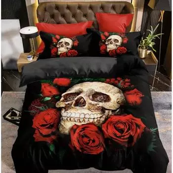 Three-Piece Digital Printing Skull Rose Series Bed Sheet Quilt Cover Pillowcase Home Textile Set 70 * 133 two-piece set