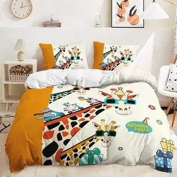 Three-Piece Giraffe Cattle Animal Quilt Set Two-Piece Bedding Kit 135 * 200 (two-piece set) 90g