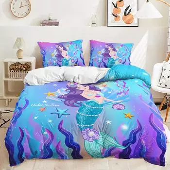 Three-Piece Mermaid Quilt Cover Two-Piece Bedding Kit Digital Printing 135 * 200 (two-piece set) 90g