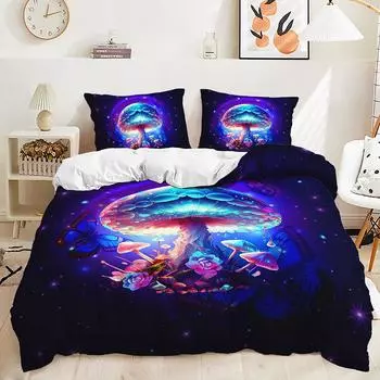 Three-Piece Mushroom Cabin Quilt Set Two-Piece Bedding Kit Digital Printing 135 * 200 (two-piece set) 90g